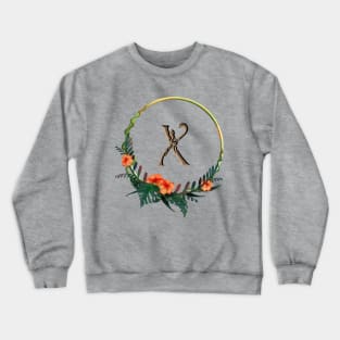 Letter X with circle frame, girl figure and tropical flowers Crewneck Sweatshirt